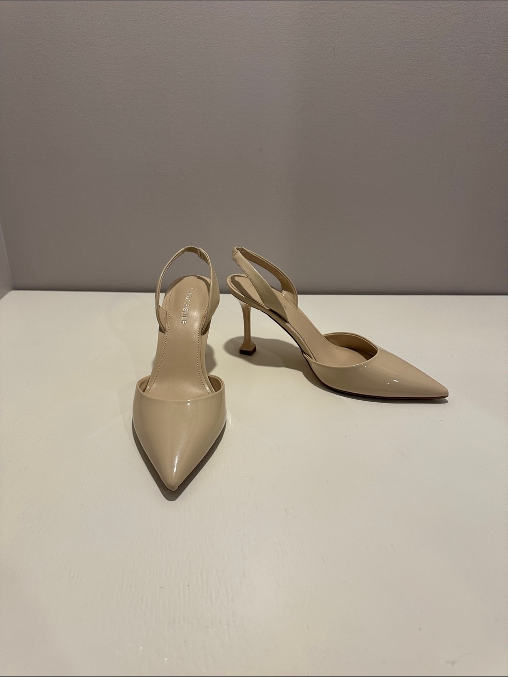 Marc Fisher Nude Patent Pointed-Toe Slingback Heels